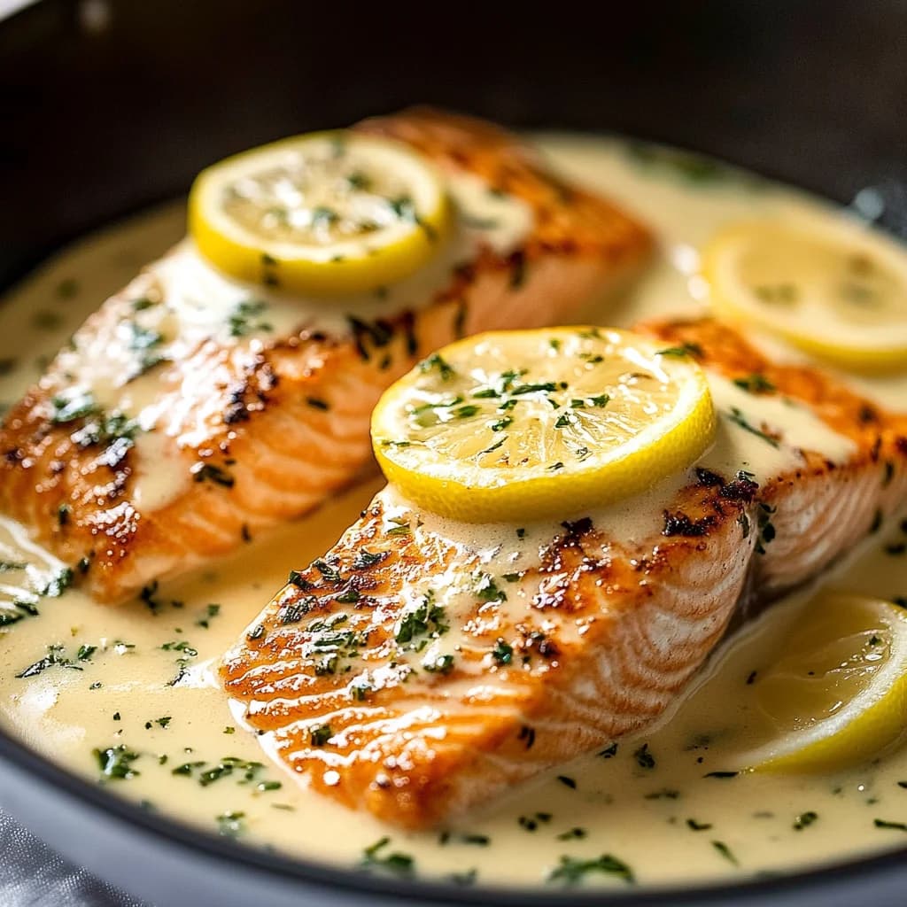 Delicious Baked Salmon with Lemon Butter Cream Sauce Recipe