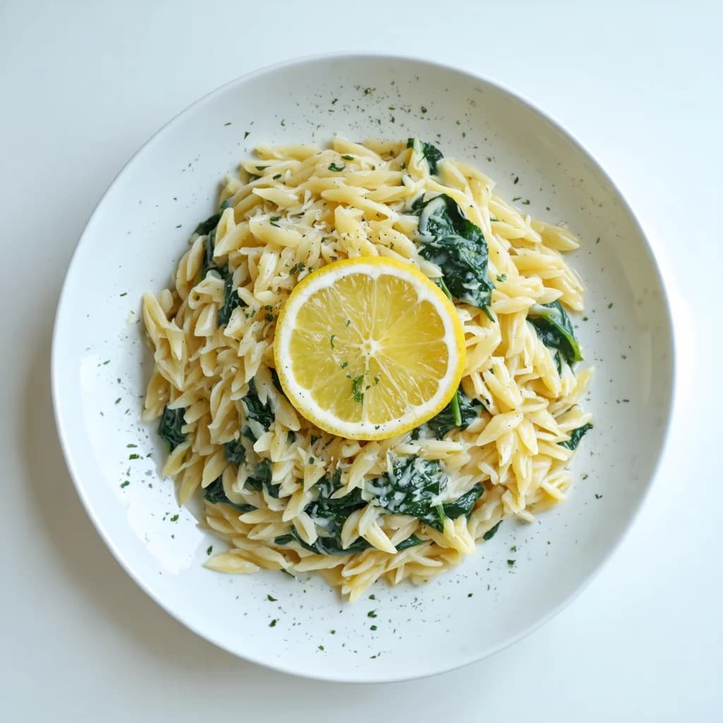 Creamy Lemon Orzo with Spinach Dish
