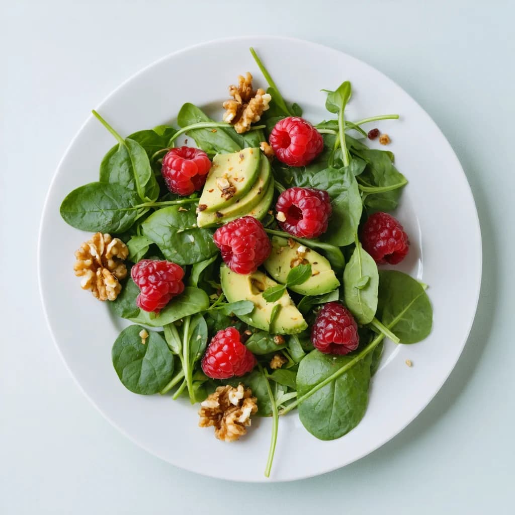 Raspberry Spinach Salad Avocado Walnuts Summer Side Dish