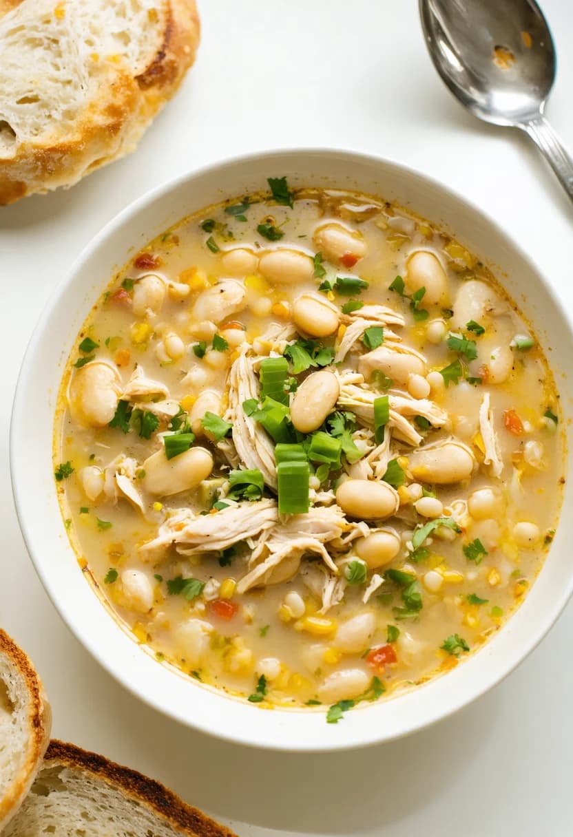 Easy White Chicken Chili recipe creamy comforting bowl