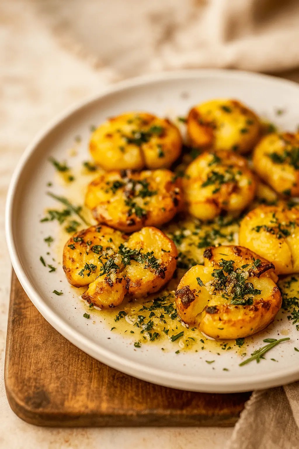 Crispy Smashed Potatoes with Garlic Butter